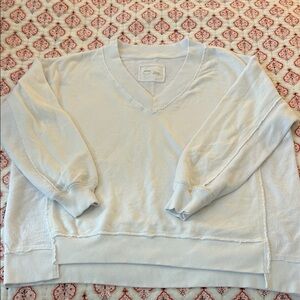 Aerie Oversized White V-Neck Pullover